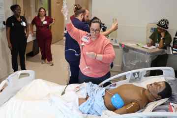 An interprofessional team of clinical health-care professionals participating in a health-care simulation with a high-fidelity manikin