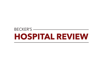 The logo for "Becker's Hospital Review," featuring black and red text on a white background
