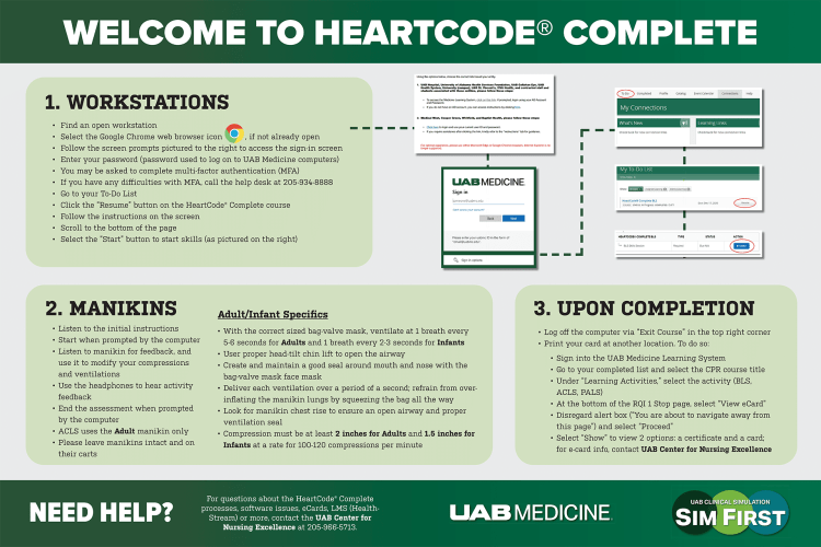 An graphic outlining instructions on how to participate in RQI HeartCode Complete exercises.